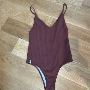 Rhythm. Brown Ribbed One Piece Bathing Suit